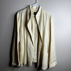 Eileen‎ Fisher Linen Cotton Open Blazer Jacket Size XL Yellow Coastal Boho Lux